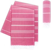 Set van 2 LAYNENBURG Premium fouta hammam handdoek met handgeknoopte franjes - 100% katoen XXL hamamdoek 100x200 cm - OEKO-TEX 100 pestemal strandlaken - saunahanddoek & strandlaken (Roze)