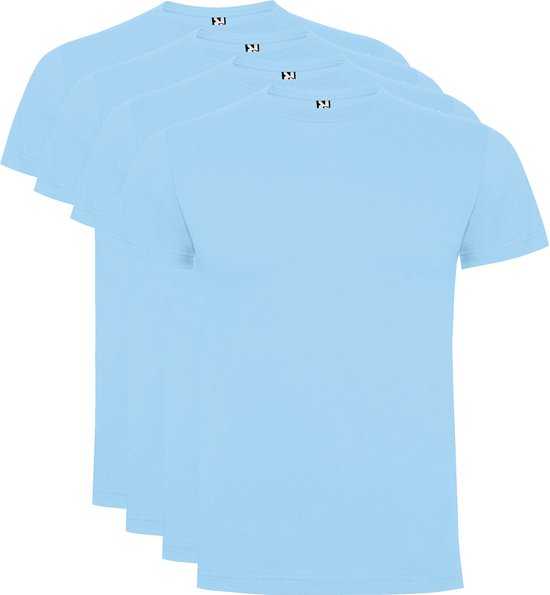 4 Pack Dogo Premium Unisex T-Shirt merk Roly 100% katoen Ronde hals Licht Blauw, Maat XXL