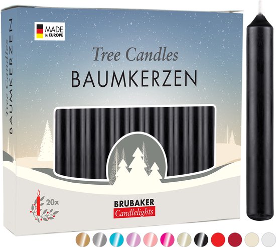 BRUBAKER 20 Stuks - Boomkaarsen - Zwart- Kerstkaarsen - Piramidekaarsen - Kerstboomkaarsen - 95/12.5 mm – Kaarsen - Kaarsjes