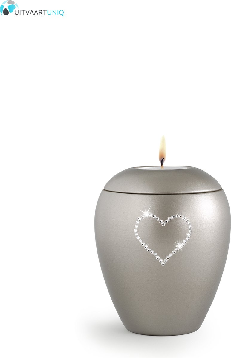 Dierenurn fumé paarlemoer swarovski hart met licht klein