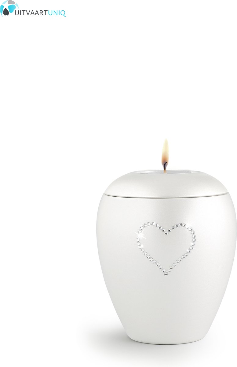Dierenurn paarlemoer swarovski hart met licht klein