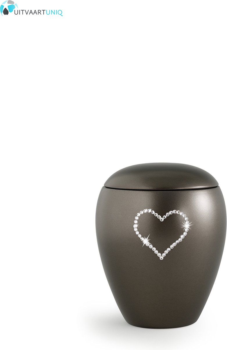Dierenurn bruin paarlemoer swarovski hart klein