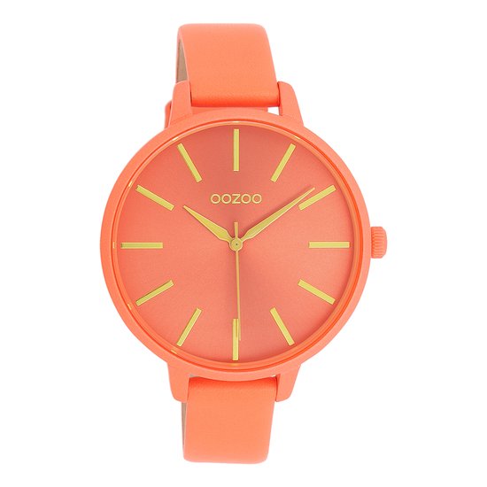 OOZOO Timepieces - Neon rode OOZOO horloge met koraalkleurige leren band - C11185