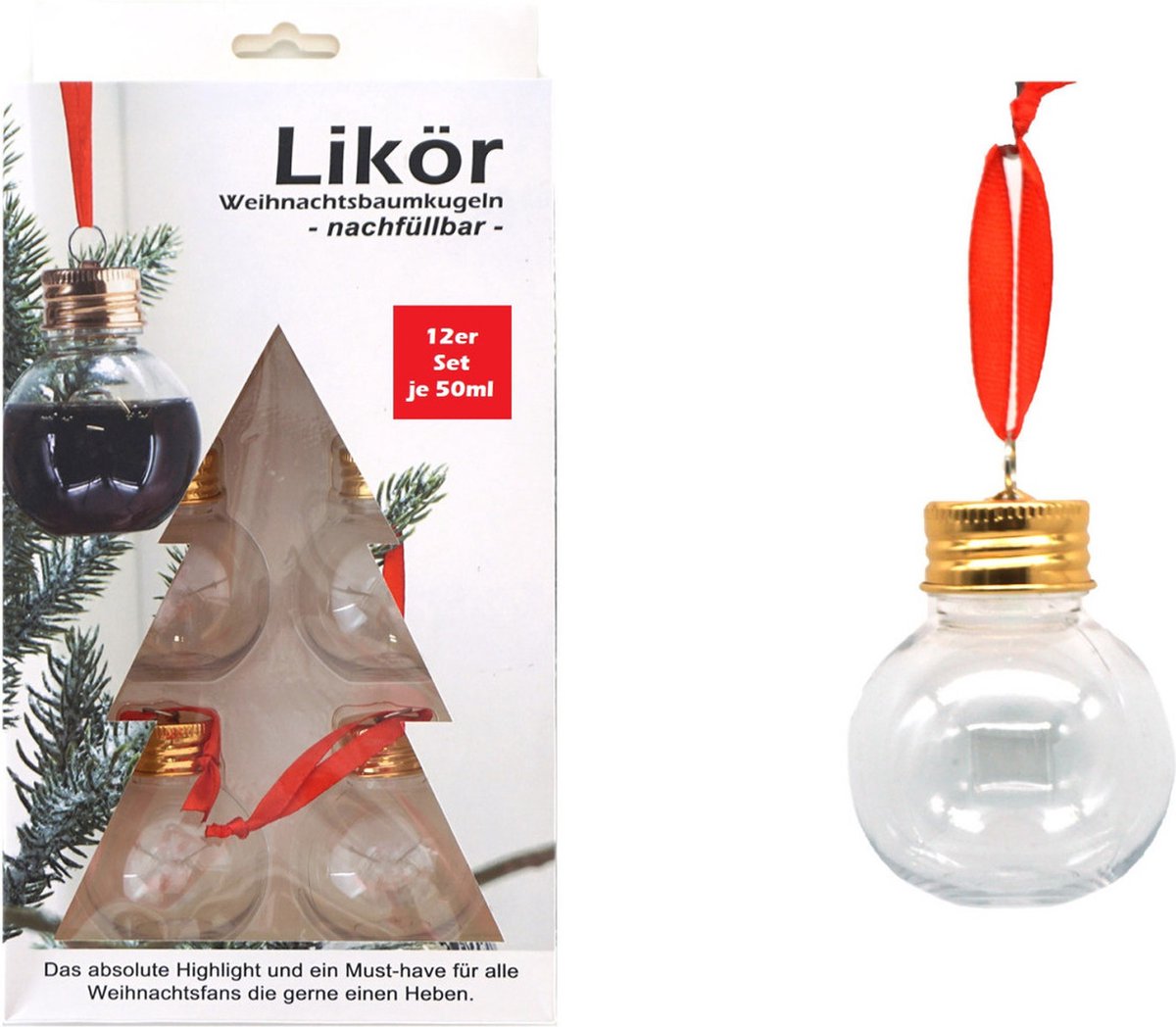 Stern Fabrik kerstballen vulbaar -likeur/drank/vloeistof - 12x -50 ml - kunststof -6cm