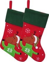 Chaussettes de Noël Décoration - 2x - rouge - avec rennes - H45 cm - polyester