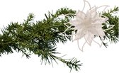 Cosy and Trendy kerstboomversiering bloem op clip - wit - 14 cm - glitters - kunststof