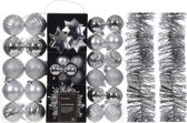 Set de Décorations de Noël - argent - boules, ornements et guirlandes en aluminium - plastique