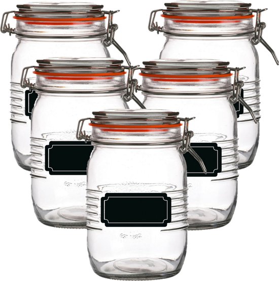 Weckpot/inmaakpot - 10x - 1L - glas - met beugelsluiting - incl. etiketten
