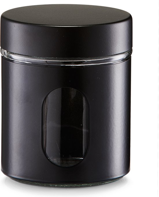 Bocaux de conservation avec fenêtre - 6x - noir - 600 à 1200 ml - métal