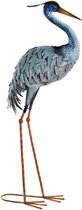 Items Tuin decoratie dieren/vogel beeld - Metaal - Reiger staand - 33 x 85 cm - buiten - blauw