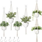 Macramé plantenhanger, set van 5, boho, decoratieve plantenhangers, hangpot voor planten, binnen, buiten, balkons, wanddecoratie