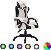 vidaXL - Racestoel - met - RGB - LED-verlichting - kunstleer - wit - en - zwart