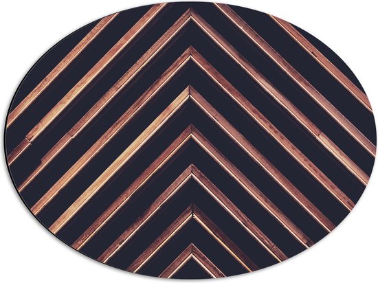 Dibond Ovaal - Roségouden Driehoeken Patroon tegen Grijze Achtergrond - 56x42 cm Foto op Ovaal (Met Ophangsysteem)