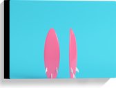 Canvas - Twee Roze Surfboads tegen Felblauwe Achtergrond - 40x30 cm Foto op Canvas Schilderij (Wanddecoratie op Canvas)