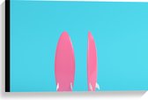 Canvas - Twee Roze Surfboads tegen Felblauwe Achtergrond - 60x40 cm Foto op Canvas Schilderij (Wanddecoratie op Canvas)