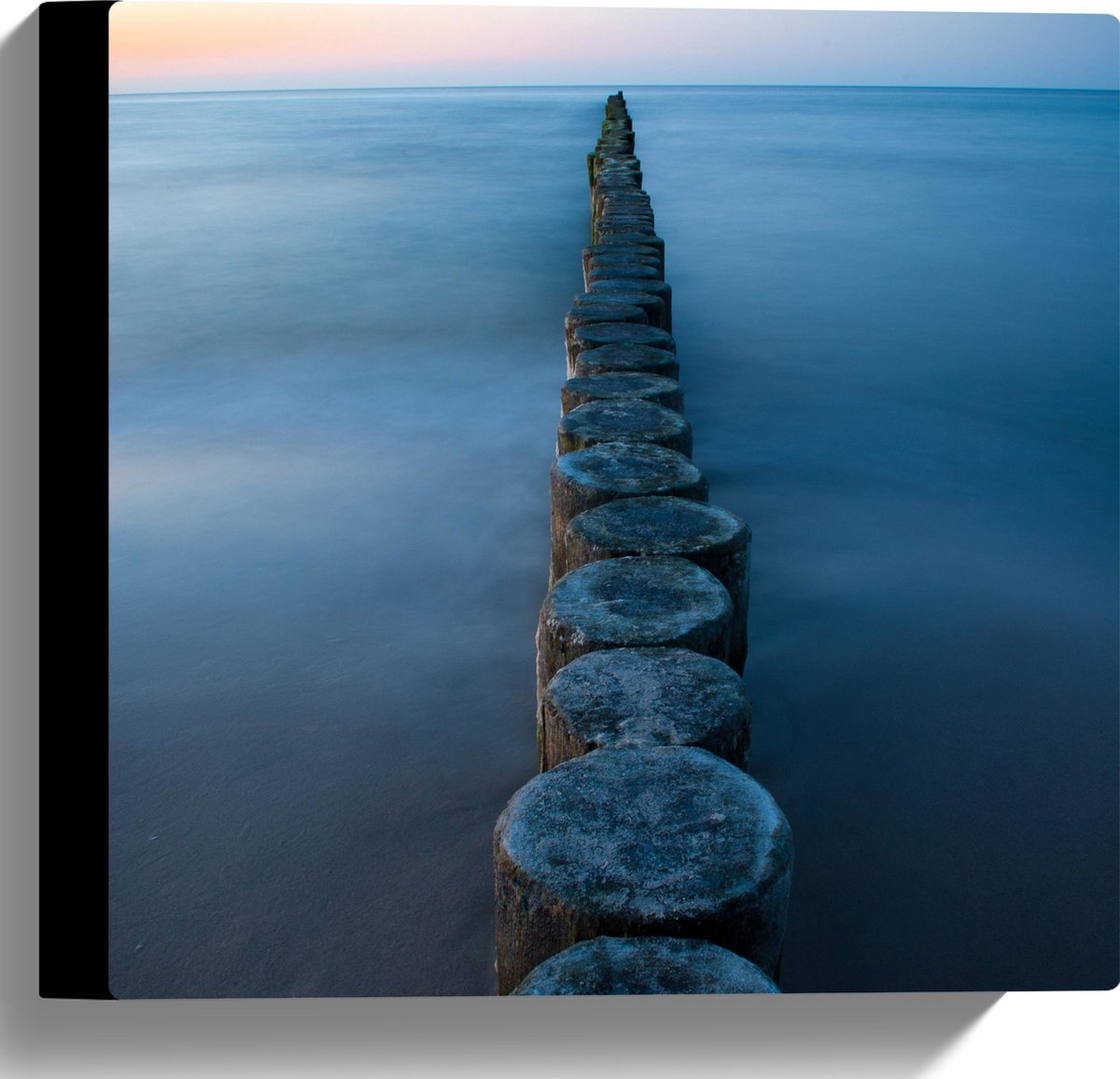 Canvas - Strand - Zand - Zee - Palen - Hout - 30x30 cm Foto op Canvas Schilderij (Wanddeco