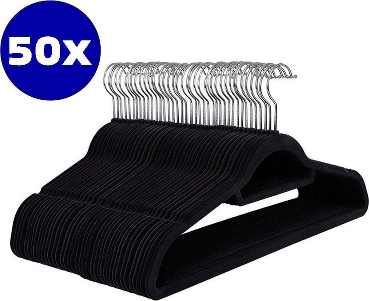 50 x Anti-slip Kledinghangers met Broeklat - zwart - Merkloos