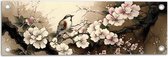 Tuinposter – Tekening van Vogels Vliegend bij Tak met Bloemen - 60x20 cm Foto op Tuinposter (wanddecoratie voor buiten en binnen)