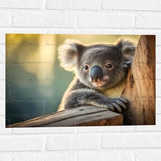 Muursticker - Aandoenlijke Koala van Achter Boom - 60x40 cm Foto op Muursticker