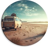 Dibond Muurcirkel - Camper op Strand - 40x40 cm Foto op Aluminium Muurcirkel (met ophangsysteem)