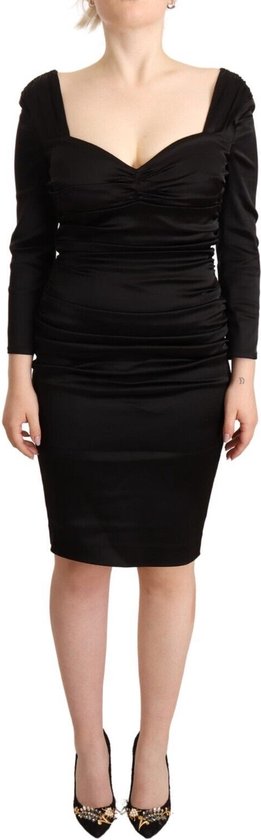 Zwarte Bodycon-jurk van acetaat met lange mouwen