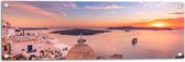 Tuinposter – Uitzicht op Griekse Kustplaats Santorini - 90x30 cm Foto op Tuinposter (wanddecoratie voor buiten en binnen)