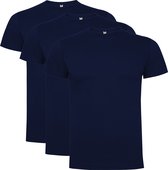 3 Pack Roly Dogo Heren T-Shirt 100% katoen Ronde hals Donker Blauw Maat L Premium