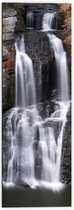 Dibond - Berg - Waterval - Water - Bomen - 50x150 cm Foto op Aluminium (Met Ophangsysteem)