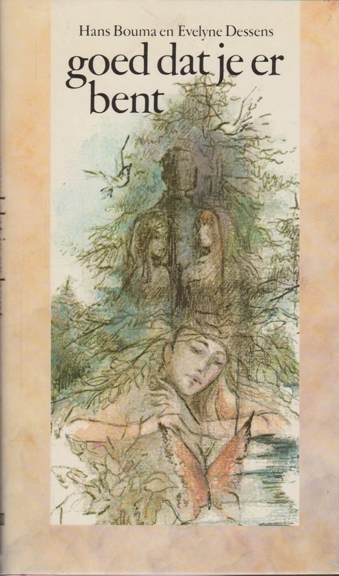 Boek "Goed dat je er bent" met een illustratie van een vrouw, vlinders en een boom.