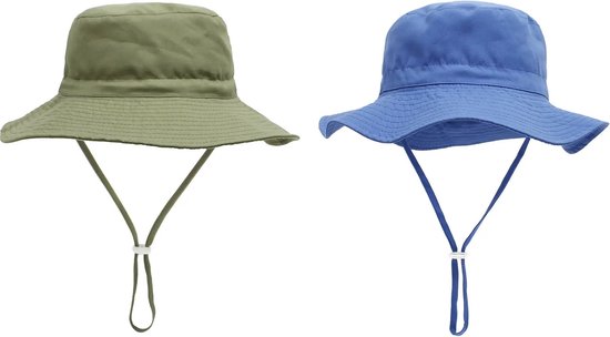 2 Pièces - Chapeaux de soleil Enfant - Vert Armée et Bleu Cobalt - Taille 50