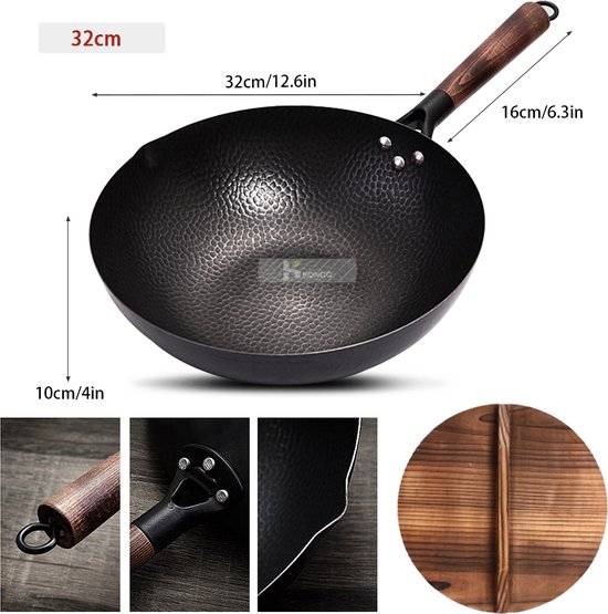 Poêle en fonte de Luxe en fer Pure Wok Pan de cuisson à usage Algemeen 32  cm Batterie