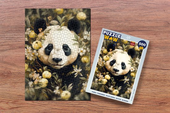 Puzzle Panda - Panda - Animaux sauvages - Nature - Fleurs - Puzzle - Puzzle 500 pièces