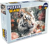 Puzzel Tijger - Wilde dieren - Bloemen - Jungle - Legpuzzel - Puzzel 1000 stukjes volwassenen