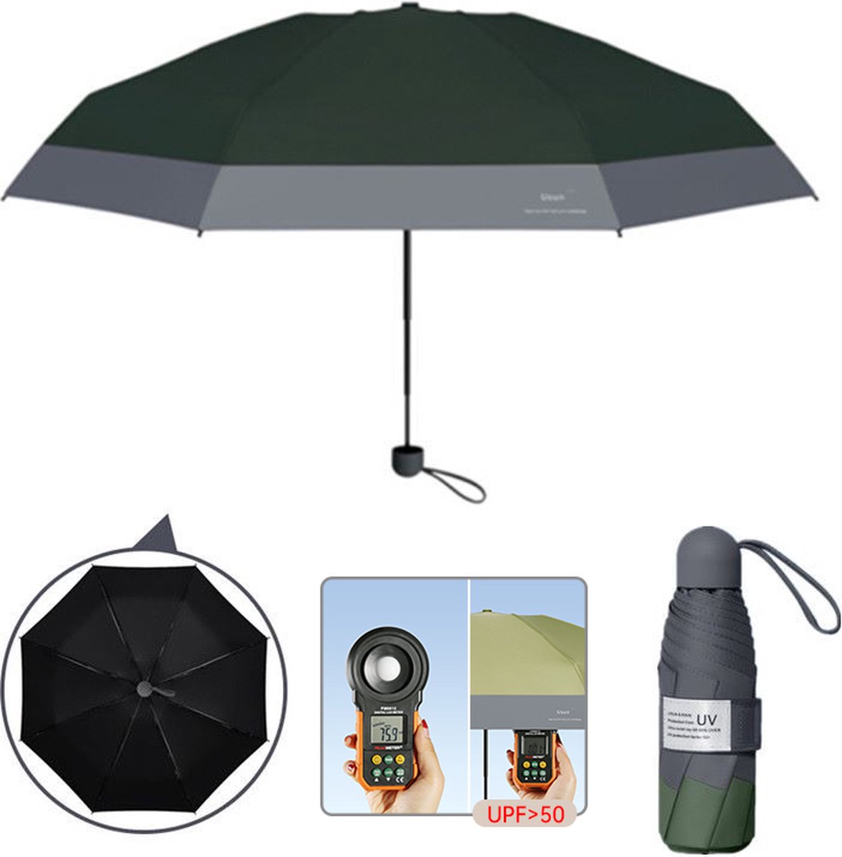 Bol.com Opvouwbare paraplu - UV zonnescherm SPF 50+ - windproof - groen aanbieding