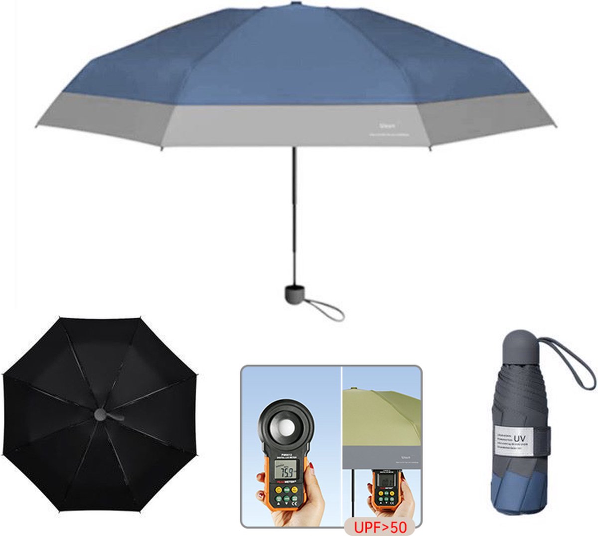 TDR -Opvouwbare Paraplu -Windproof- zonnescherm UV-SPF 50+compact en draagbaar- Extra sterk -haze blue