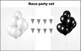 Ensemble de party de course - 2x ligne de drapeau noir / blanc à carreaux - 100x Ballons de Luxe noir / blanc - party à thème Formule 1 Finish Festival anniversaire gala anniversaire