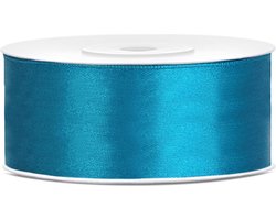 foto van Partydeco - Satijn lint Turquoise 25mm/rol 25m Ook andere kleuren