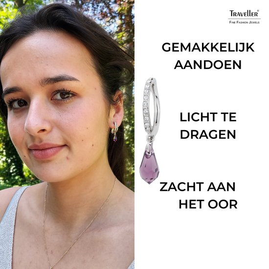 Clips oreilles Traveller - Gouttes - Suspendues - Cristaux Preciosa - Violet - Couleur argent - 157568