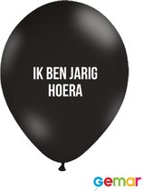Ballonnen Ik ben Jarig Hoera Zwart met opdruk Wit (helium)