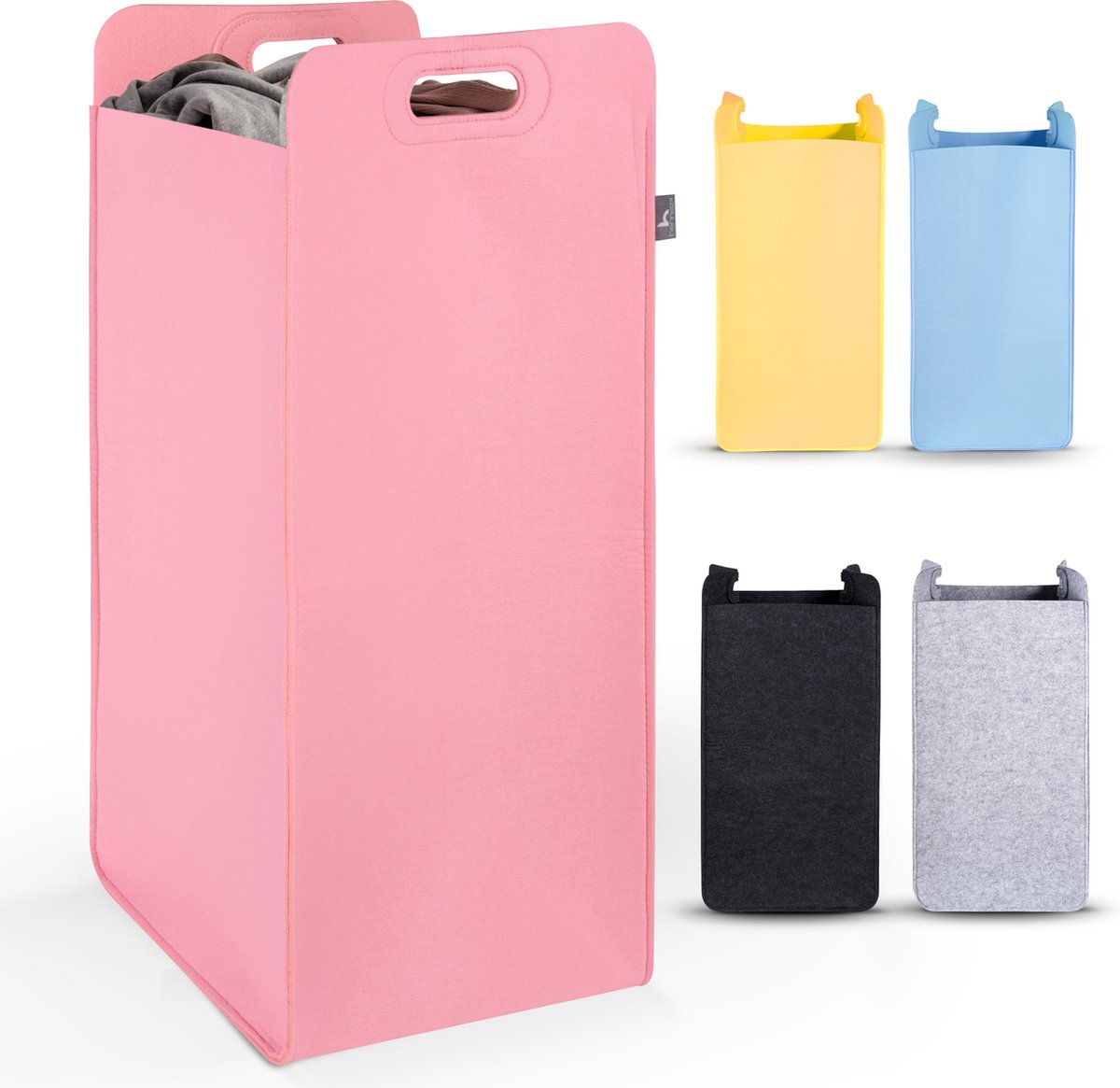 HENNEZ Wasmand met deksel van 140L opvouwbaar met scheiding en een bamboe frame - inclusief waszak - beige