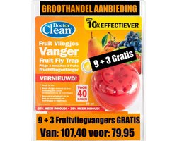 lDr Clean Fruitvliegvanger – Natuurlijke Lokstof – Fruitvliegjes Bestrijden – Veilig & Natuurlijk – Keuken Hygiëne –Fruitvliegjes val - 9+3 gratis