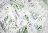 Fotobehang - Vlies Behang - Jungle Bladeren op Oud Papier - 460 x 300 cm