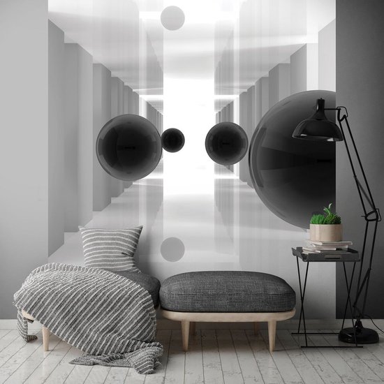 Papier peint photo Intissé - Tunnel 3d avec Balles Noires - 416 x 254 cm