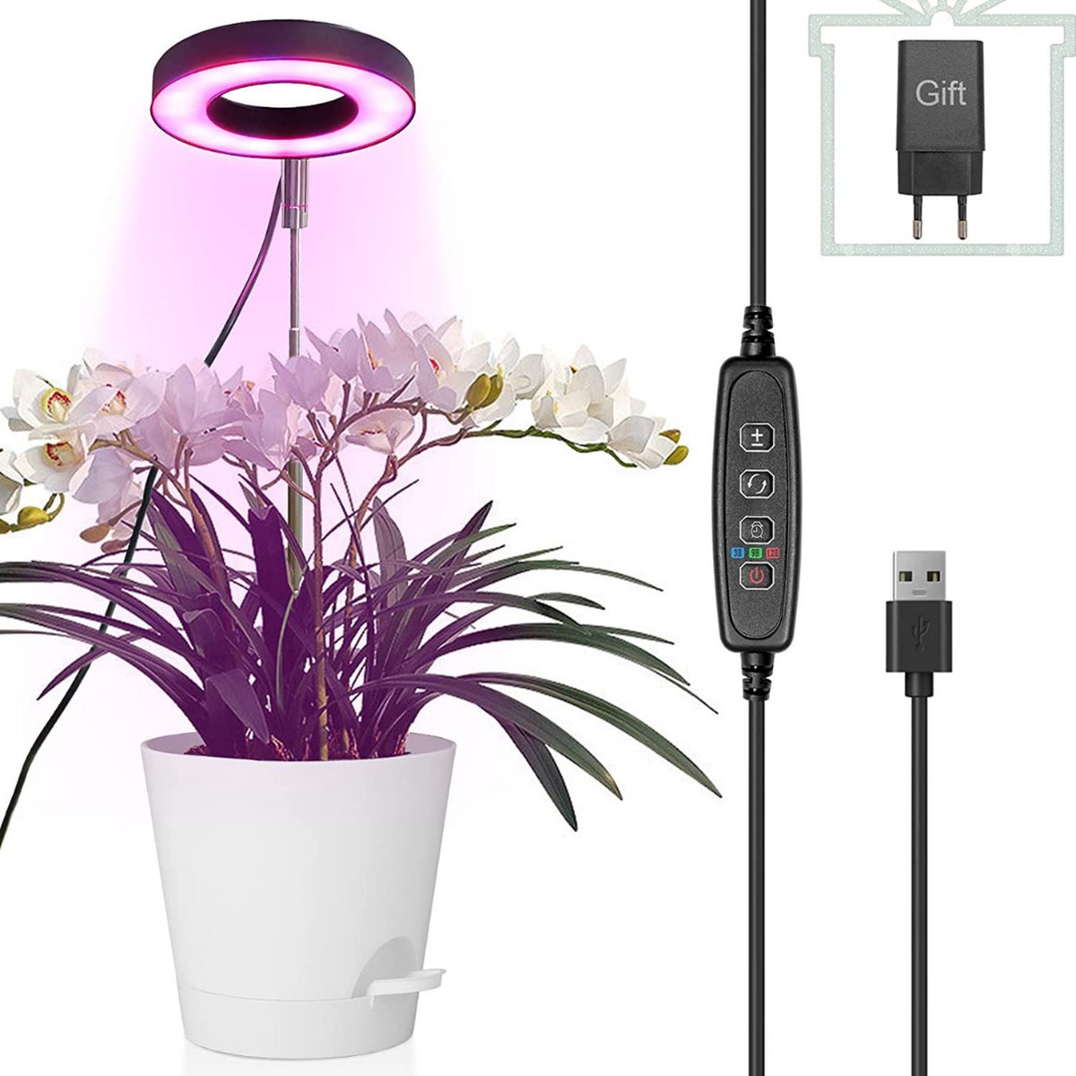 Kweeklamp - Plant Grow Light - Full Spectrum Plant Light Voor Indoor Plants - 10 Niveaus Helderheid Instelbare Led Growing Lamp Met Auto On/Off Timer 3h/9h/12h, 5v Low Safe Voltage, Hoogte Verstelbaar [Energieklasse A+]