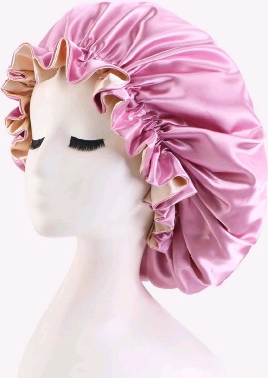 Bonnet de nuit en satin bonnet rose avec bonnet élastique