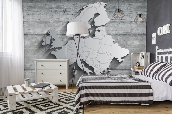 Mural King - Papier peint photo - Carte Argentée de Europe - 3D - 254 x 184 cm