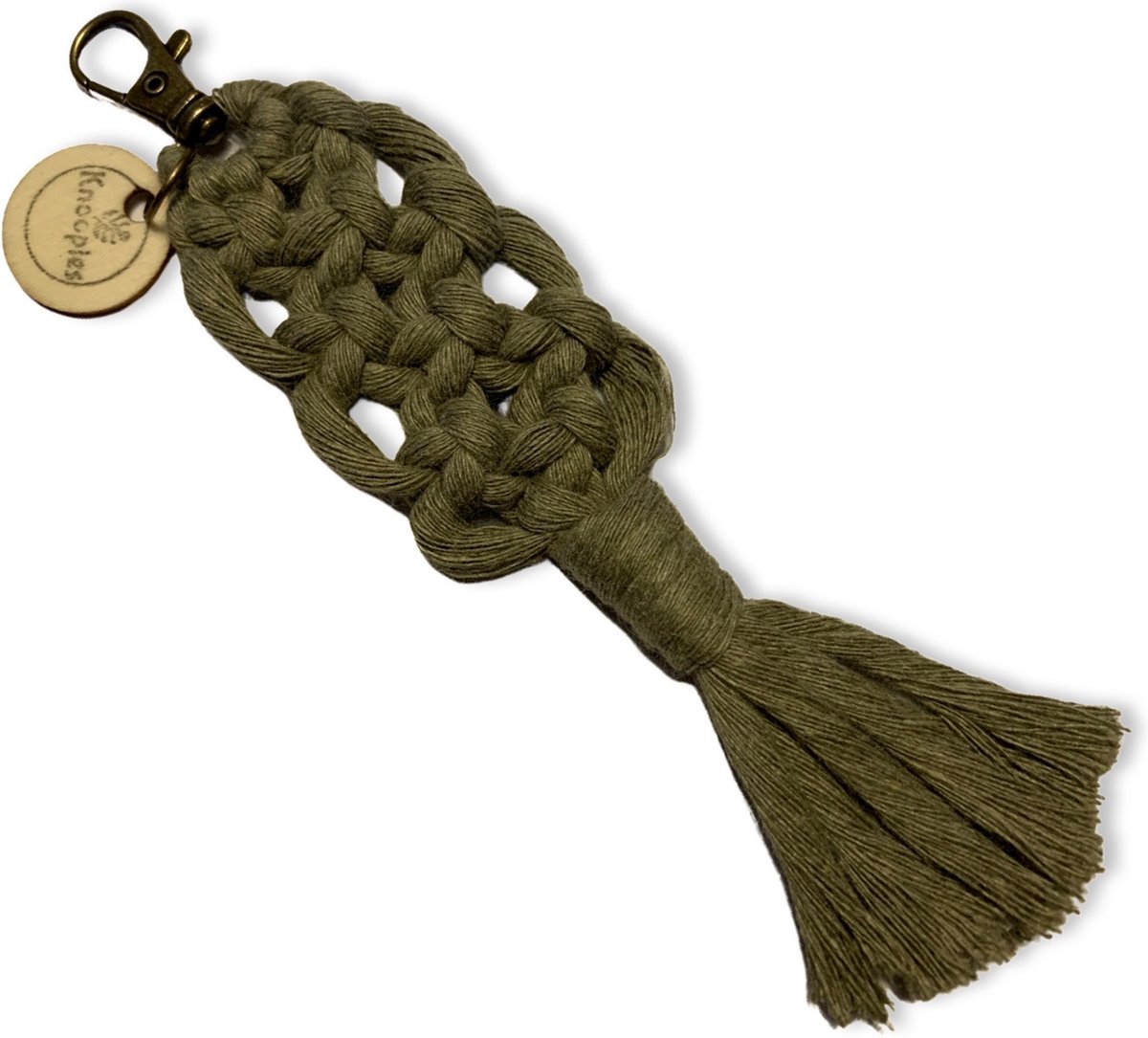 Sleutelhanger 'Boho' - Diverse kleuren - Olijfgroen - Katoenkoord - Handgemaakt in ons Macramé Atelier - Prijs per Stuk - Inclusief Verzendkosten