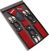 Luxe chique bretels - rood effen - Sorprese - zwart leer - 6 stevige clips - heren - unisex