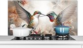 Spatscherm keuken 120x60 cm - Kookplaat achterwand Kolibrie - Vogels - Bloemen - Natuur - Muurbeschermer - Spatwand fornuis - Hoogwaardig aluminium