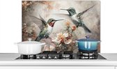 Spatscherm keuken 90x60 cm - Kookplaat achterwand Kolibrie - Vogels - Bloemen - Planten - Muurbeschermer - Spatwand fornuis - Hoogwaardig aluminium